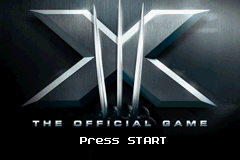 X-Men: The Official Game title screen for GameBoy Advance